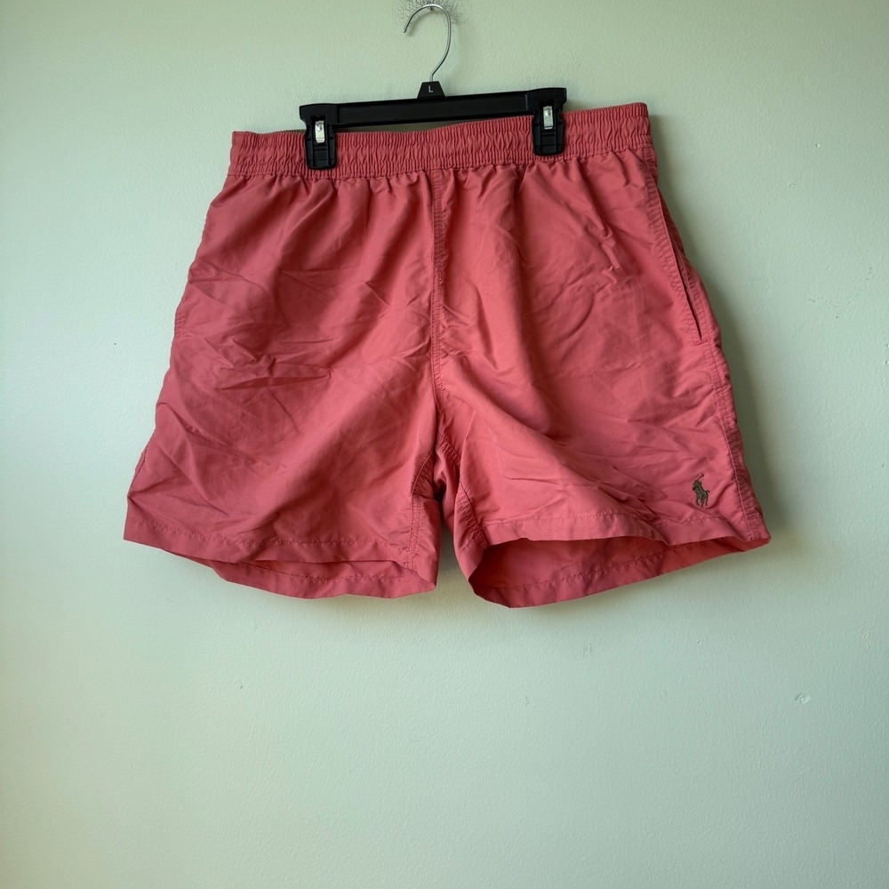 Polo Ralph Lauren Coral Pink Swim Trunks Shorts L Elastic Waist Casual